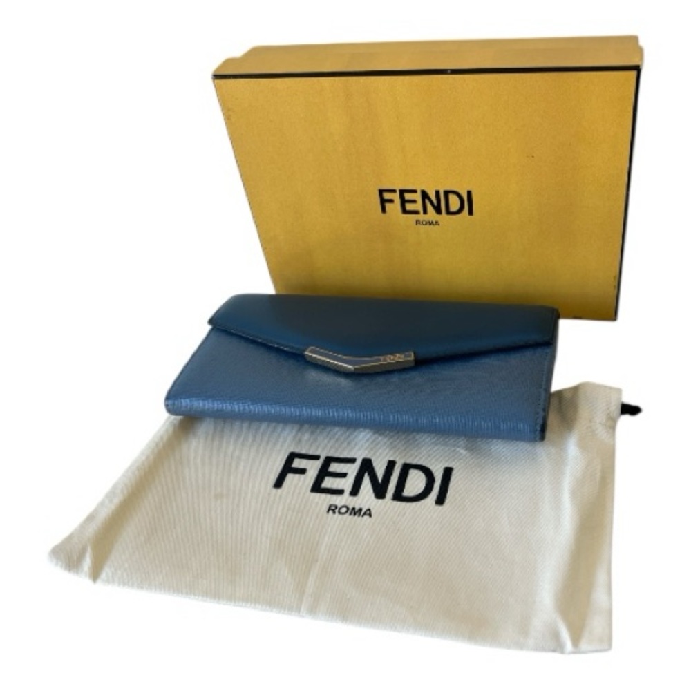 Fendi 2Jours Continental Leather Blue Wallet